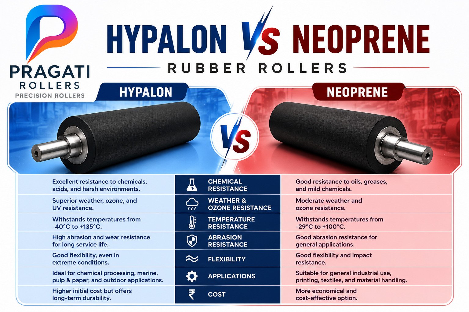 Difference Between Hypalon Vs Neoprene Rubber Rollers